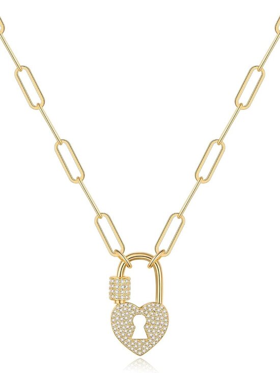 Jewelry - Gold Paperclip Chain Necklace for Women, 14K Gold Plated Dainty Paperclip Link C